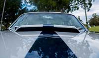 Close up view bonnet air intake scoop Blue Shelby 1965 Mustang Fastback 