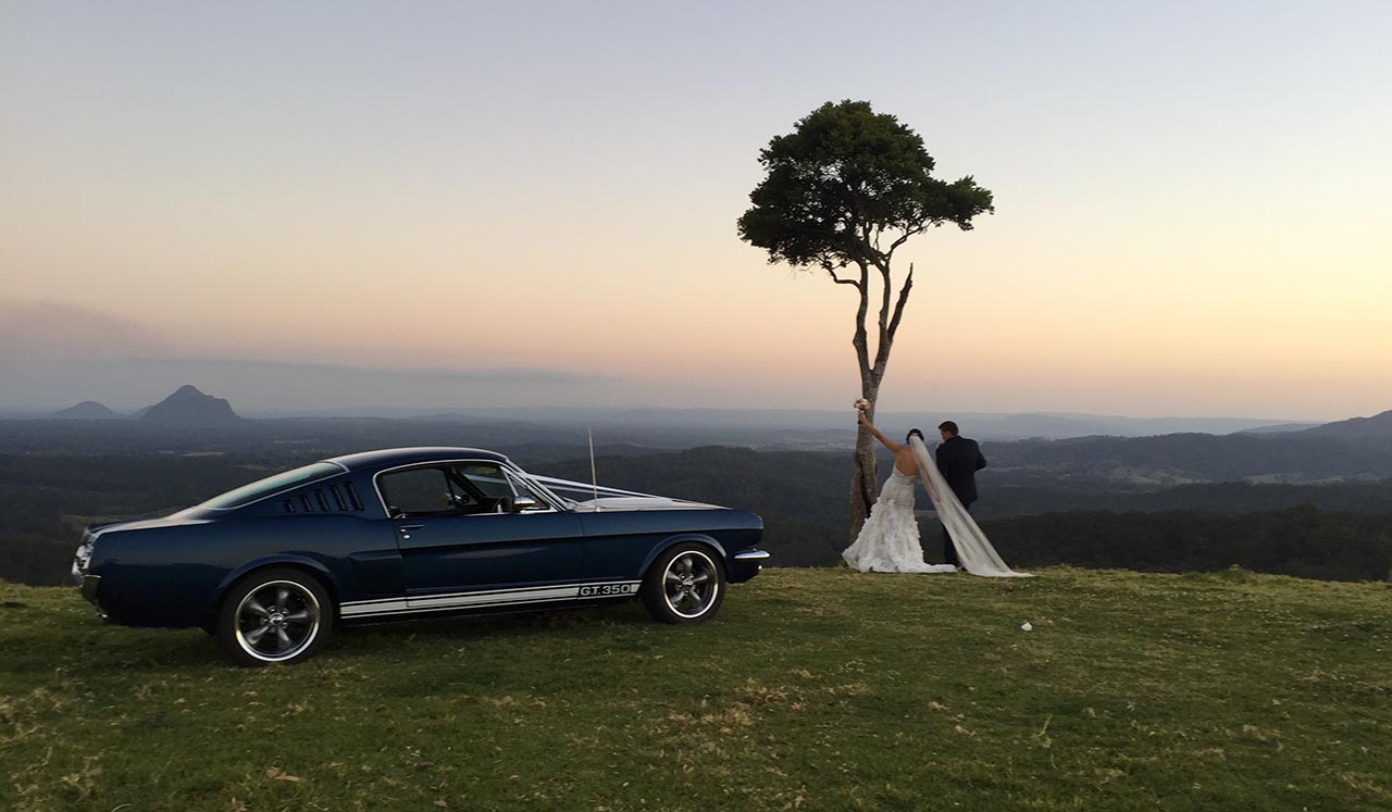 Blue Shelby 1965 Mustang Fastback - 4 beautiful bridal models, wedding expo Montville Sunny Coast